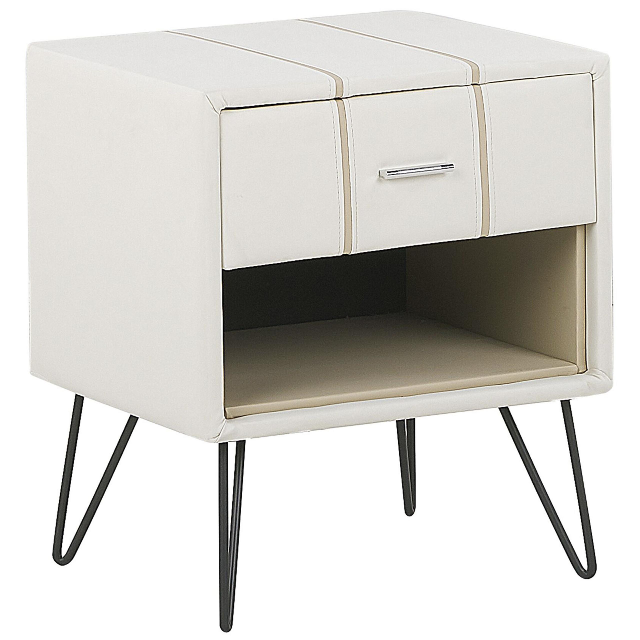 NACHTTISCH weiß Kunstleder schwarze Metallbeine 41/48/56 cm Betin - Weiß, Kunststoff/Textil (48/56/41cm) - Beliani