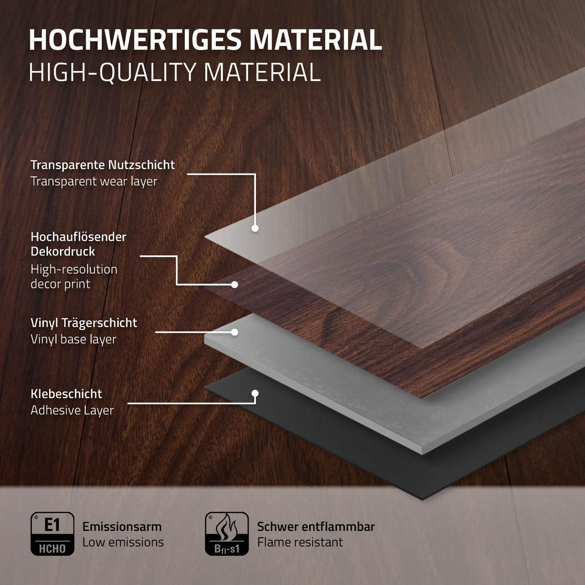 VINYLBODEN selbstklebend 11,15m²/80 Dielen Rot-Braun Nuss - Dunkelbraun, Kunststoff (91.5/15.3/0.2cm) - ML-DESIGN
