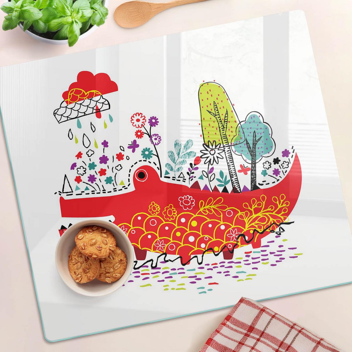 GLASPLATTE 60x52 cm Buntes Krokodil - Rot, Glas (60/0.4/52cm) - TULUP