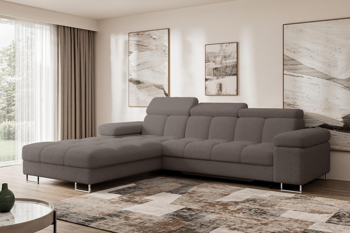 ECKSOFA mit Schlaffunktion Ottomane Links 271x203x79 Braun Bouclé - Dunkelbraun, Holzwerkstoff/Textil (271/203cm) - ALTDECOR