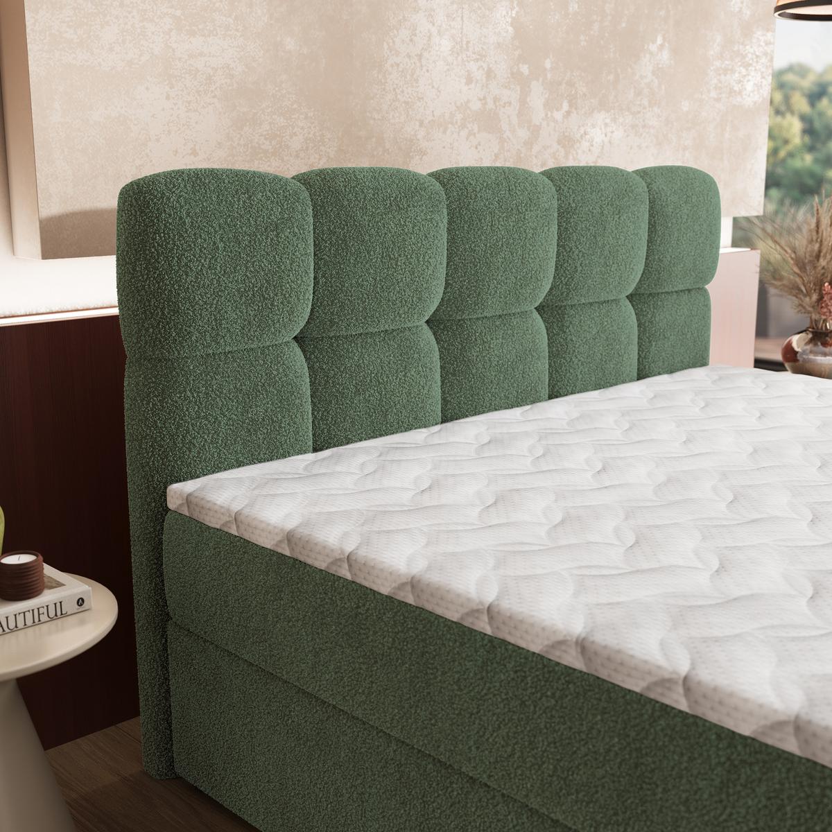 BOXBETT MERU 140x200 cm mit Matratze und Topper - Grün - Grün, Holz (140/200cm) - MASSENO