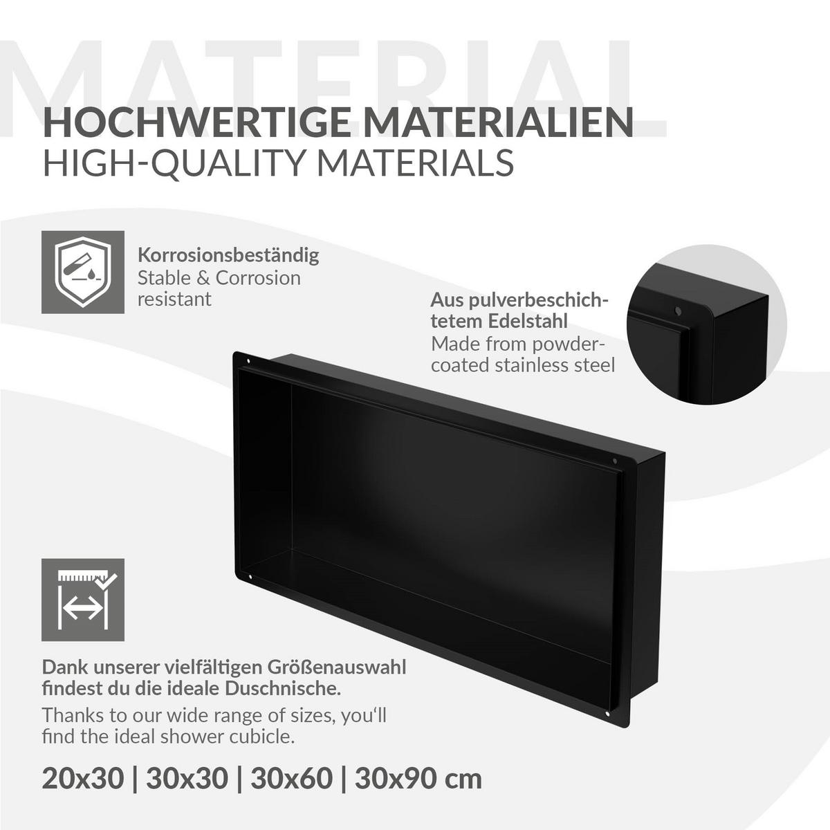 DUSCHNISCHE Schwarz 60/30 cm - Schwarz, Metall (60/30/10cm) - LuxeBath