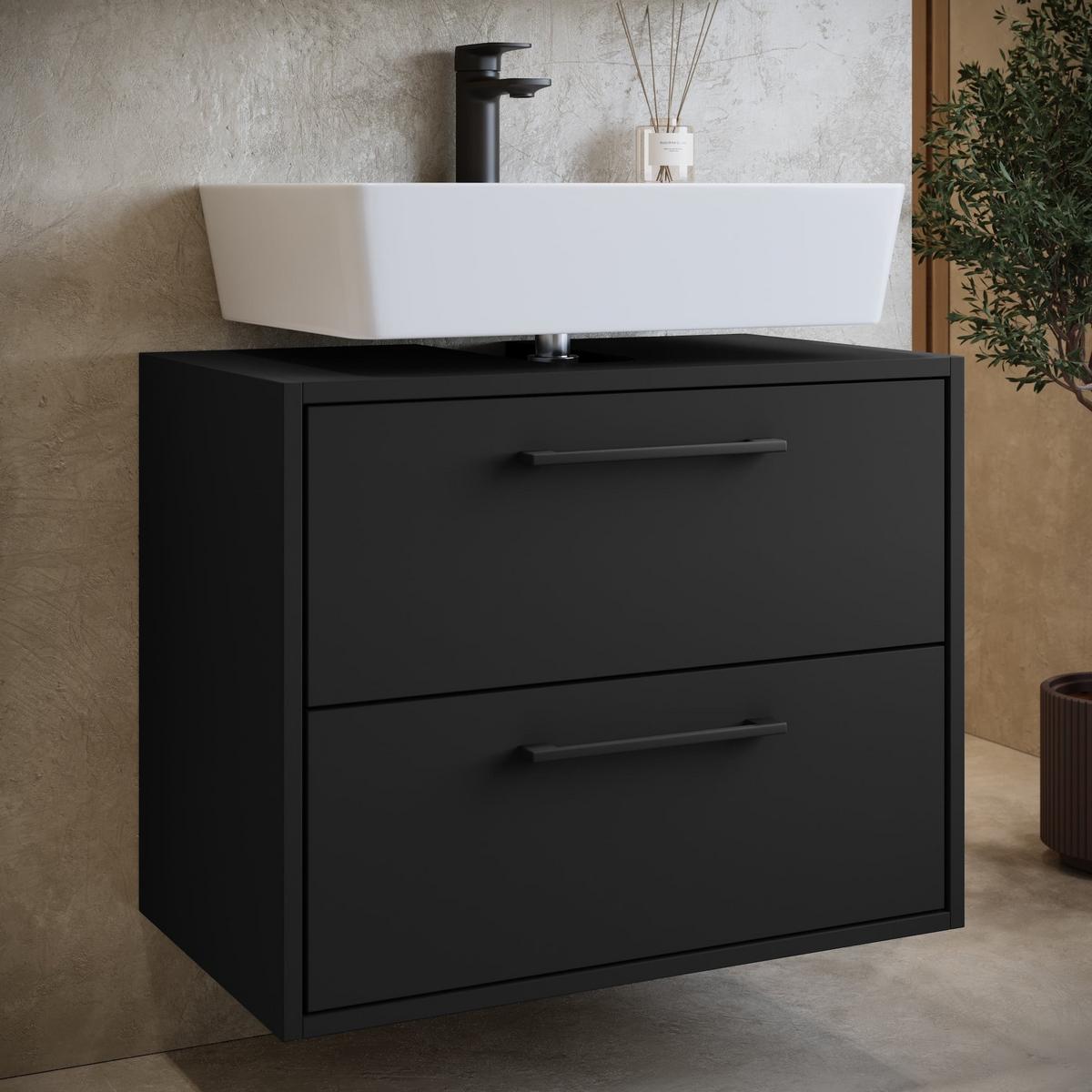WASCHBECKENUNTERSCHRANK Florence 2 Schubladen Schwarz Mat - 60 x 35 x 47 cm - Schwarz, Holz (60/50/35cm) - Badplaats