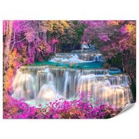 FOTOTAPETE für Schlafzimmer Wasserfall Pinker Wald Fantasie 300x210 - Türkis/Beige, Papier (300/210cm) - Muralo