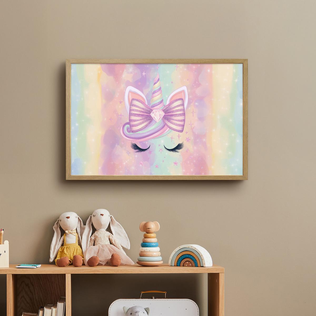 NACHTTISCHLAMPE MIT AKKU Einhorn - Glitzer - Regenbogen - Pastell 60x40 cm - Hellrosa, Holzwerkstoff (8/60/40cm) - OnlyWow