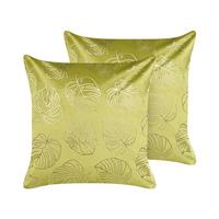 DEKOKISSEN 2er-Set Hellgrün 45/45 cm Monstera - Hellgrün, Textil (45/45cm) - Beliani