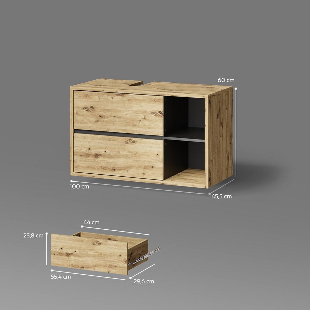 WASCHBECKENUNTERSCHRANK Vomano Artisan-Eiche 100 x 60 cm - Eiche Artisan, Holzwerkstoff (100/60/45.5cm) - Livinity®