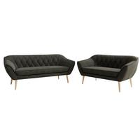 SITZGARNITUR PIRS 3+2 - Dunkelgrau Velvet - Holzbeine - Dunkelgrau/Buchefarben, Holzwerkstoff/Textil (180/75/74cm) - MKS