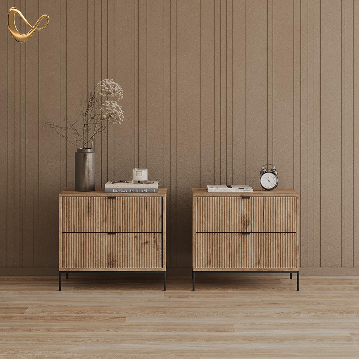NACHTTISCHE Aterno Viking Oak 2er Set - Eichefarben, Holzwerkstoff (66/60/36cm) - Livinity®