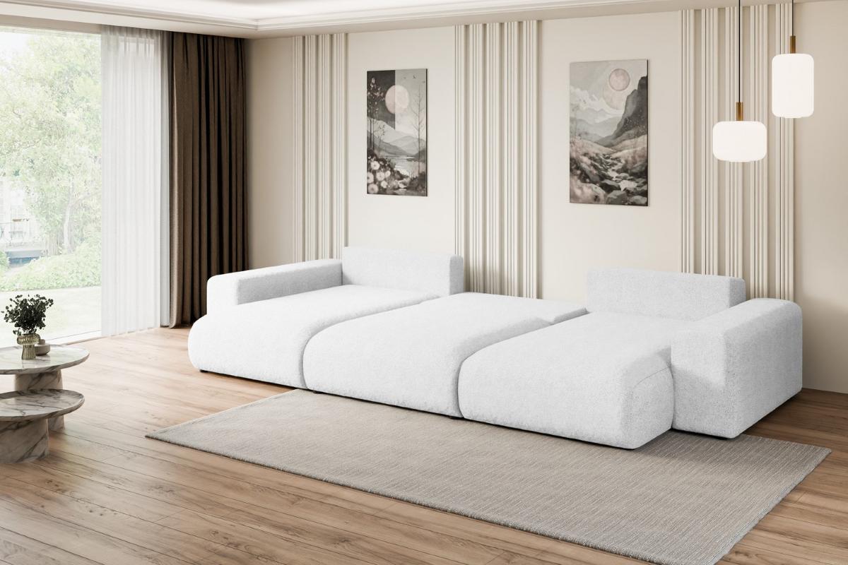 WOHNLANDSCHAFT mit Schlaffunktion ESKAR-U -364x176x84cm Weiß Bouclé - Schwarz/Weiß, Holzwerkstoff/Kunststoff (364/72/176cm) - ALTDECOR