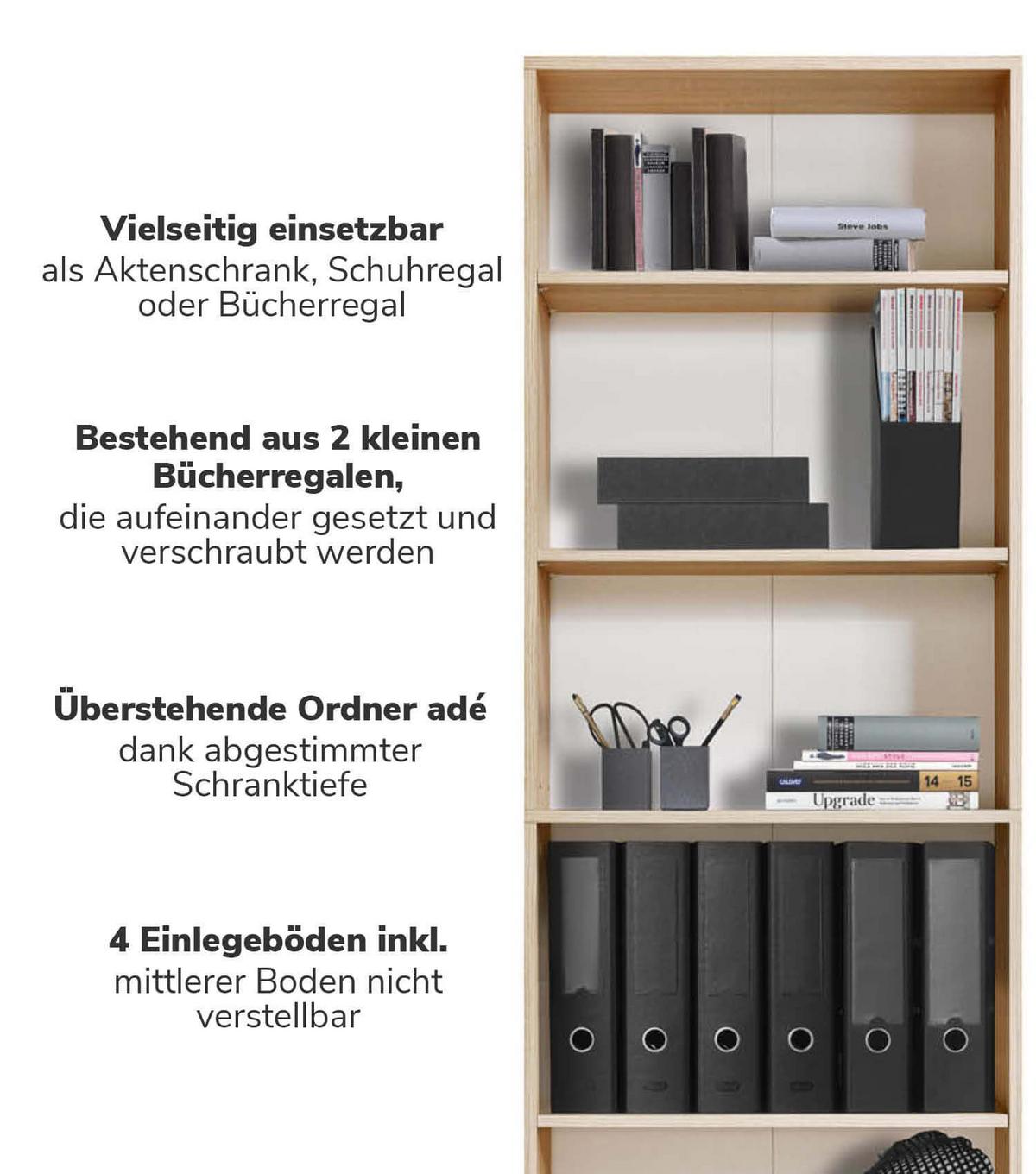 BÜCHERREGAL Der Bücherwurm - Weiß, Holzwerkstoff (60/180/34.5cm) - Mokebo