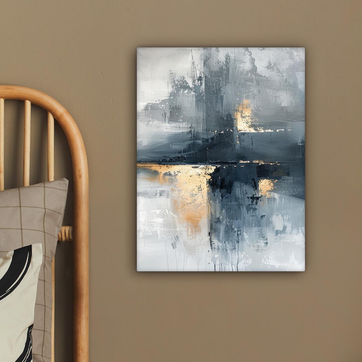 LEINWANDBILD Kunst - Grau - Gold - Abstrakt Room Decor 30x40 cm - Dunkelgrau, Textil (30/40cm) - MuchoWow