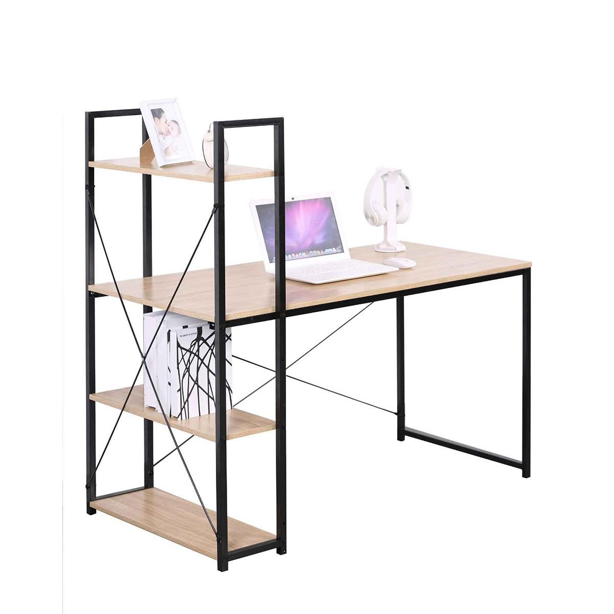 SCHREIBTISCH L120cm mit 4 Regalen im Industrial-Stil - Eschefarben, Holzwerkstoff (6.5/6.5/120cm) - Calicosy