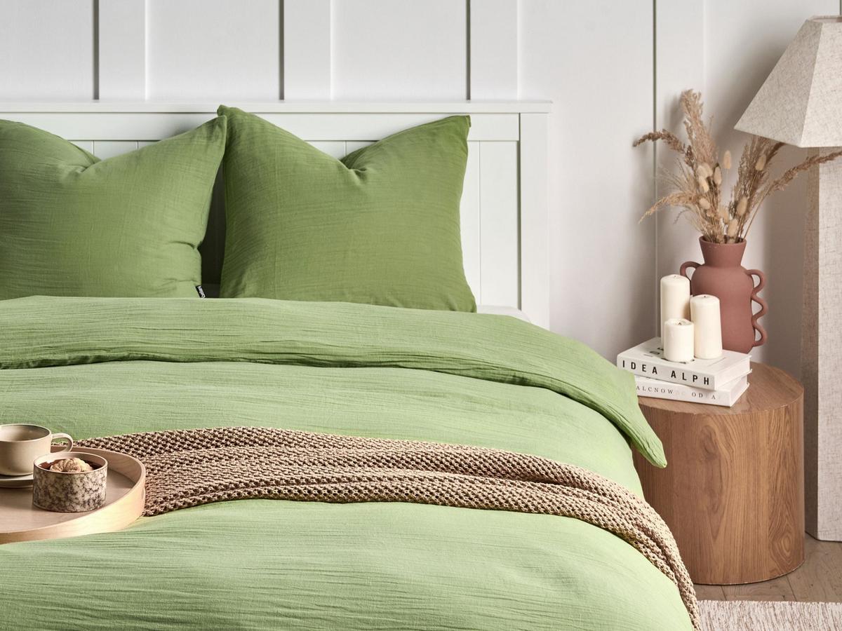 BETTWÄSCHE-SET 150/200 cm Baumwollmusselin Grün Sumner - Grün, Textil (150/200cm) - Beliani