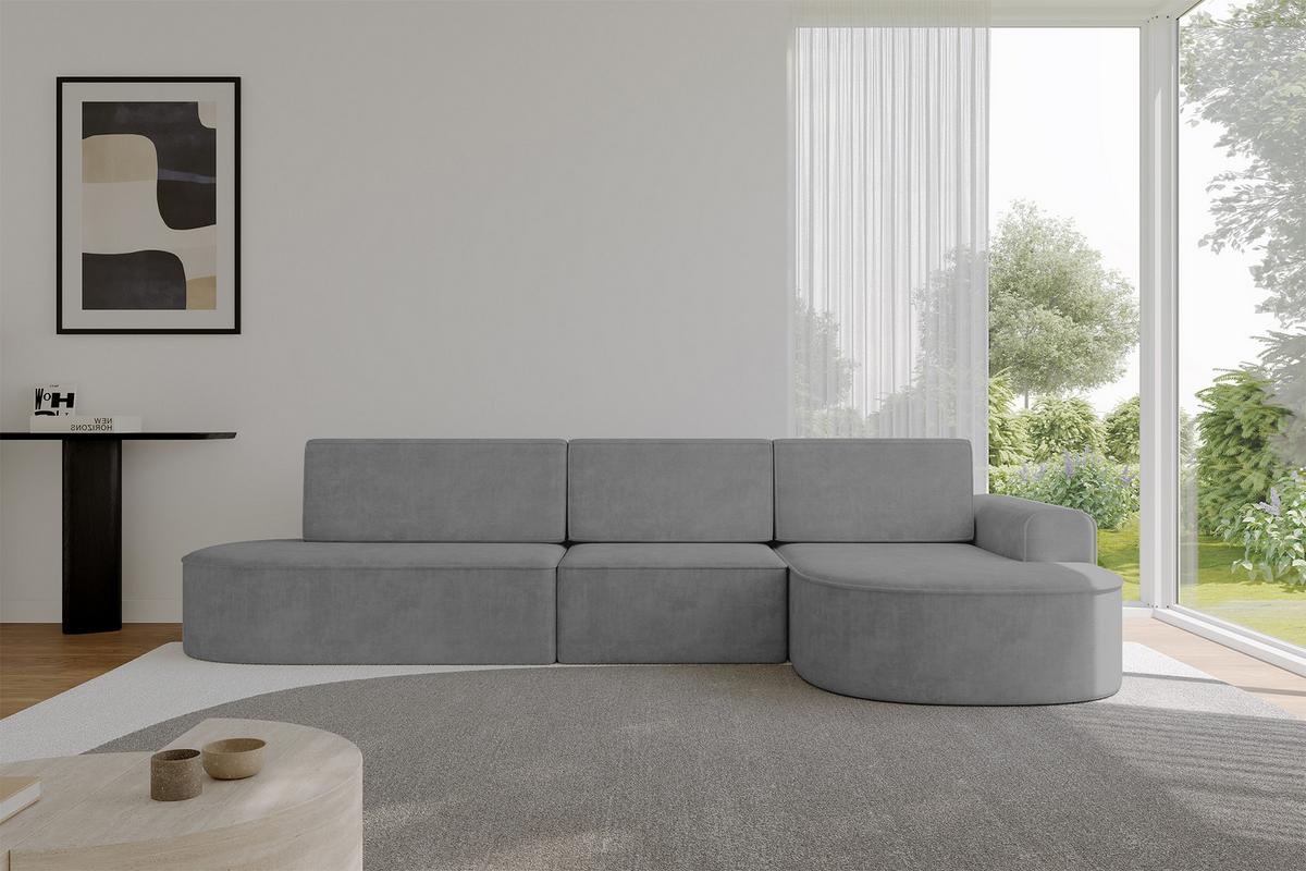 ECKSOFA mit Schlaffunktion Ottomane RECHTS MARI L2-S 368X167X85 Grau Velours - Anthrazit/Schwarz, Holzwerkstoff/Kunststoff (167/368cm) - ALTDECOR