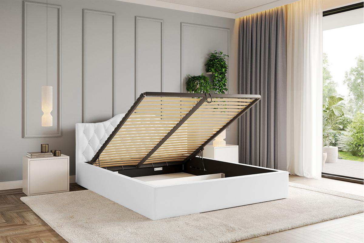 POLSTERBETT mit Bettkasten und Lattenrost, Bett mit Matratze H3/H4 - FALIO-V1 120x200 Weiß Kunstleder - Weiß Hochglanz, Holzwerkstoff/Textil (120/200cm) - ALTDECOR