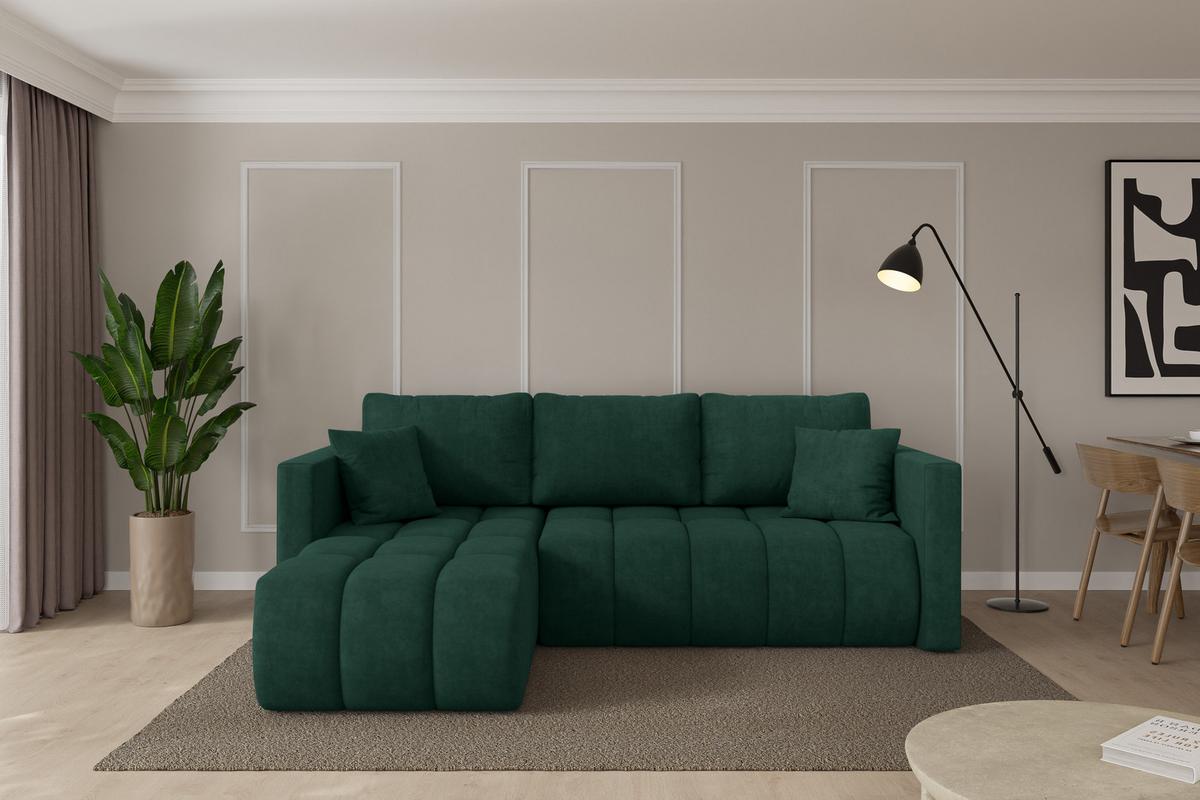 ECKSOFA mit Schlaffunktion Ottomane Links GARD-L 226x146x85 Grün Velours - Schwarz/Grün, Holzwerkstoff/Kunststoff (226/146cm) - ALTDECOR