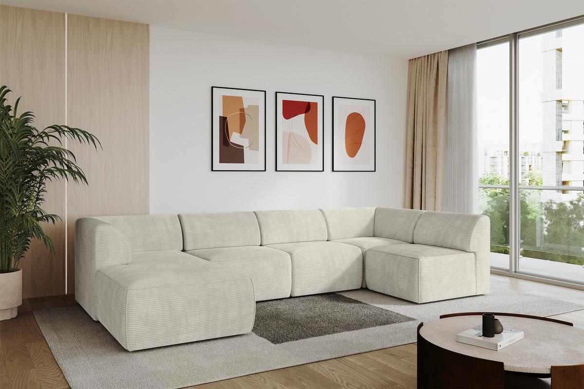 WOHNLANDSCHAFT Ottomane Links MOVO-L 345x180x78 cm Cream Cord - Creme, Holzwerkstoff/Kunststoff (345/78/180cm) - ALTDECOR