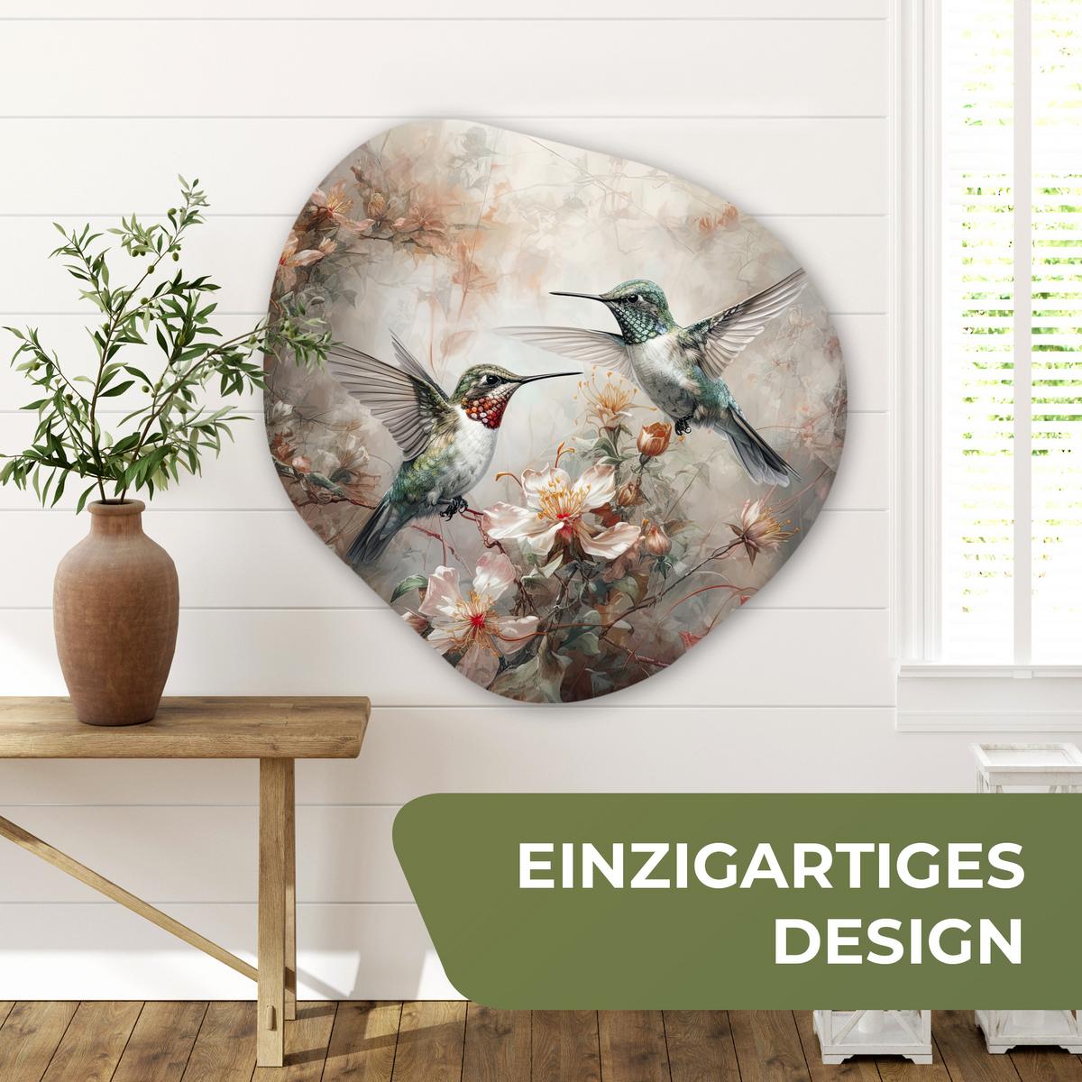 WANDBILD Kolibri - Vögel - Blumen - Pflanzen Room Decor 90x90 cm - Hellgrün, Kunststoff (90/90cm) - MuchoWow