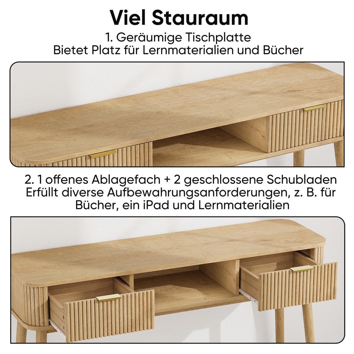 SCHREIBTISCH Mid-Century Eichenoptik mit 2 Schubladen & offenem Fach - Eichefarben, Holzwerkstoff (35/120/77.6cm) - Urban Meuble