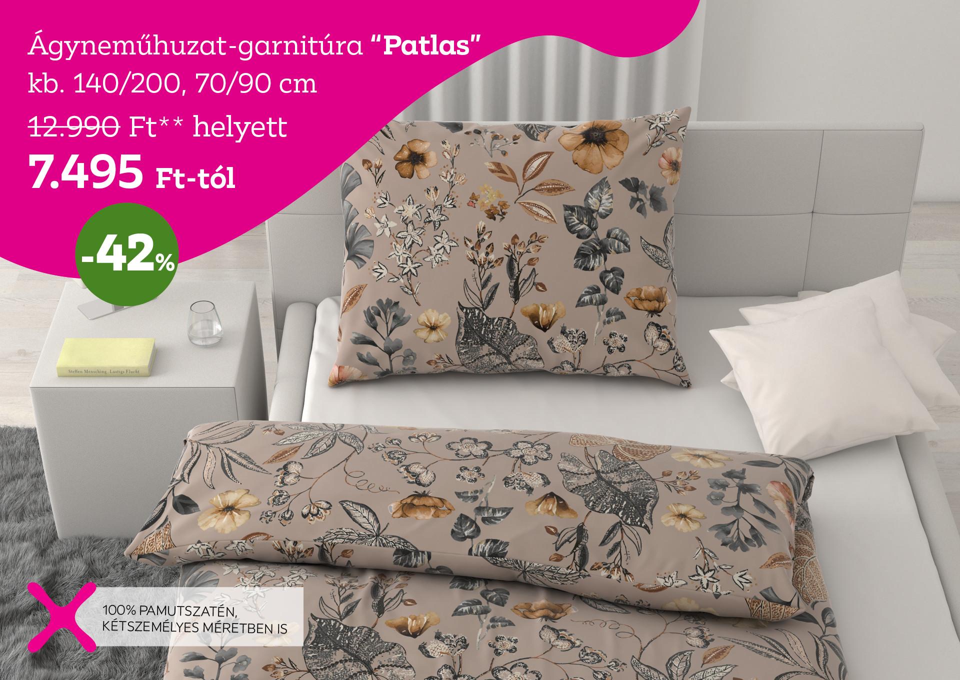 Ágyneműhuzat-garnitúra PATLAS 12990 Forint helyett 7495 Forint, kedvezmény mértéke 42%