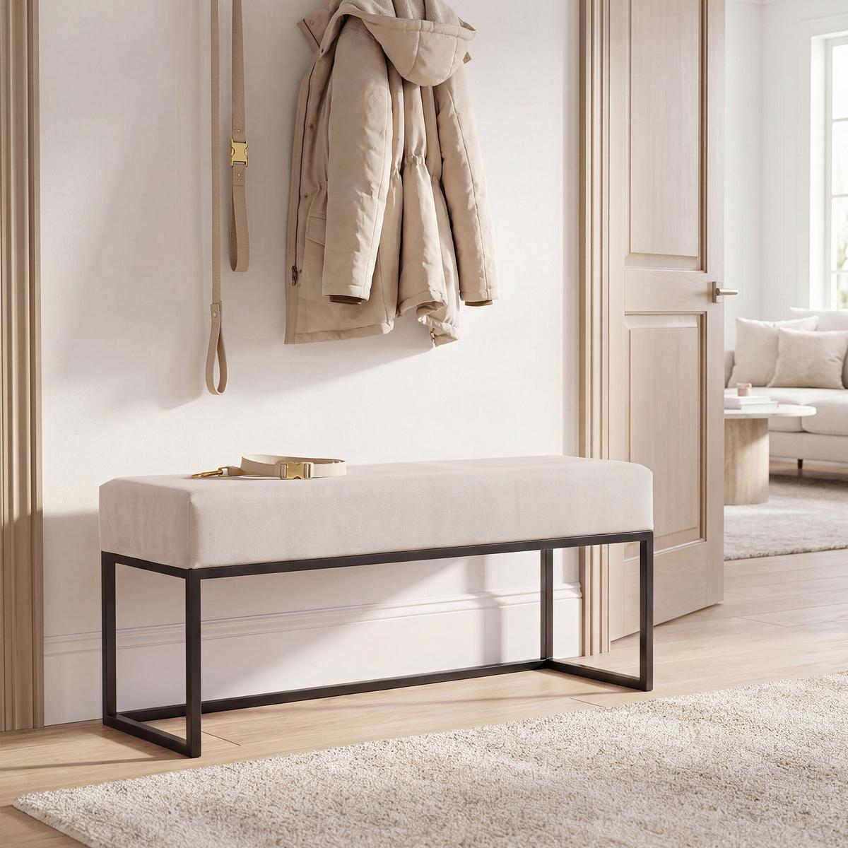 POLSTERBANK PURE 100 cm Metallgestell, Schwarz / Beige - Beige, Textil/Metall (100/44/30cm) - Idohome