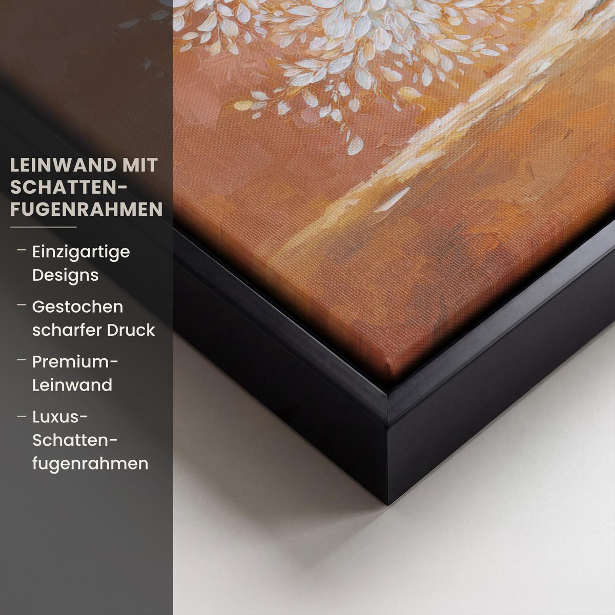 LEINWAND Bilder mit Rahmen - Abstrakt - Baum - Weiß - Blätter - 40x30 - Braun, Textil (40/30cm) - MuchoWow