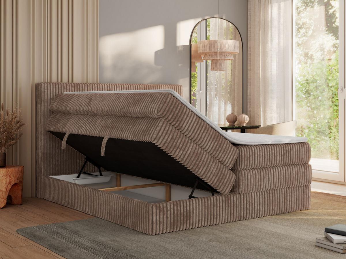 BOXSPRINGBETT TILIANO KING - 200/200 - Braun Cord - H4 - Braun, Holz/Textil (200/200cm) - MKS