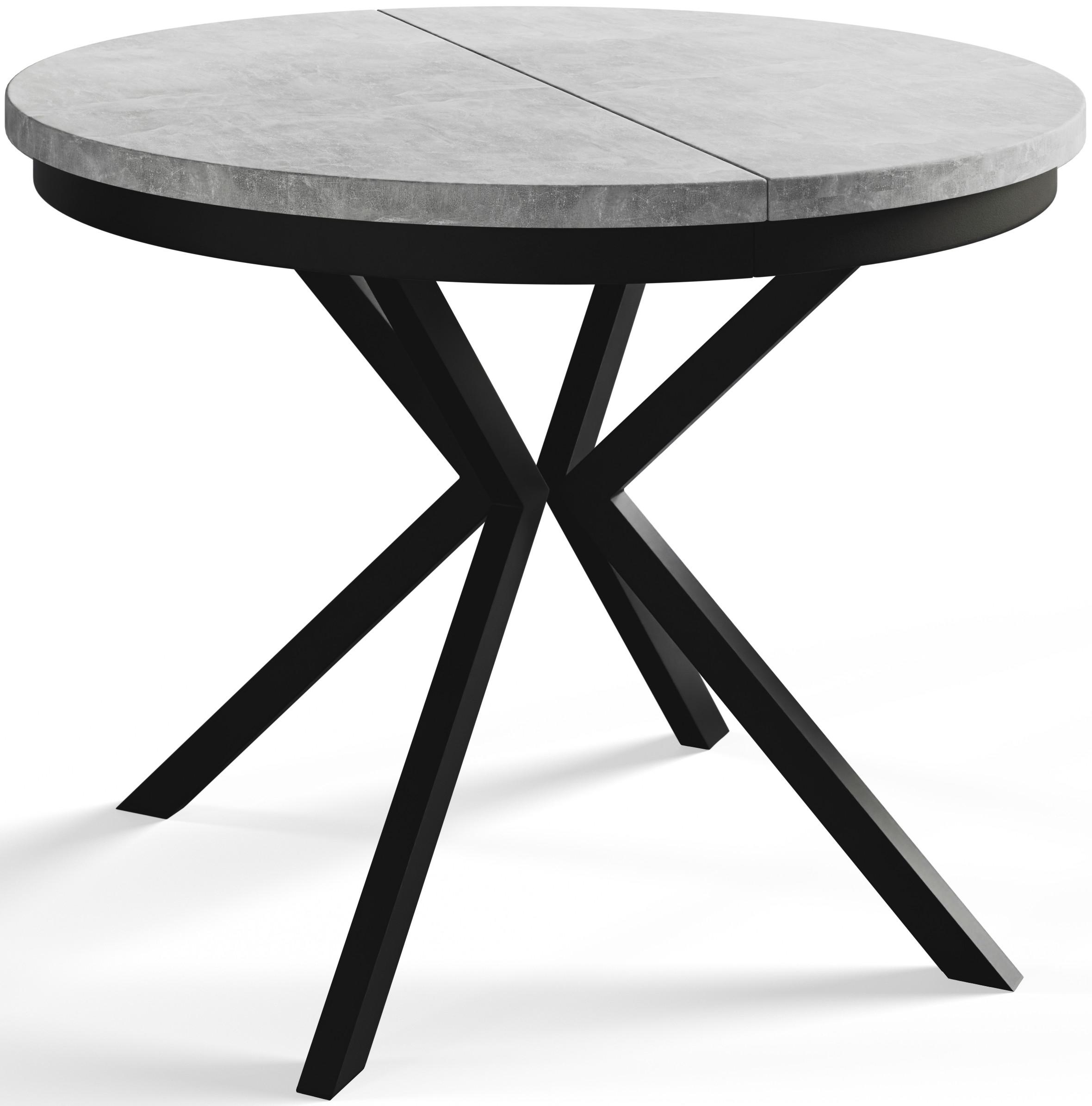 RUNDER Esszimmertisch BERGO, ausziehbarer Tisch Durchmesser: 100 cm/180 cm, Wohnzimmertisch Farbe: Hellgrau, mit Metallbeinen in Farbe Schwarz - Schwarz/Grau, Holzwerkstoff (100/100/76cm) - Alpi-Möbel