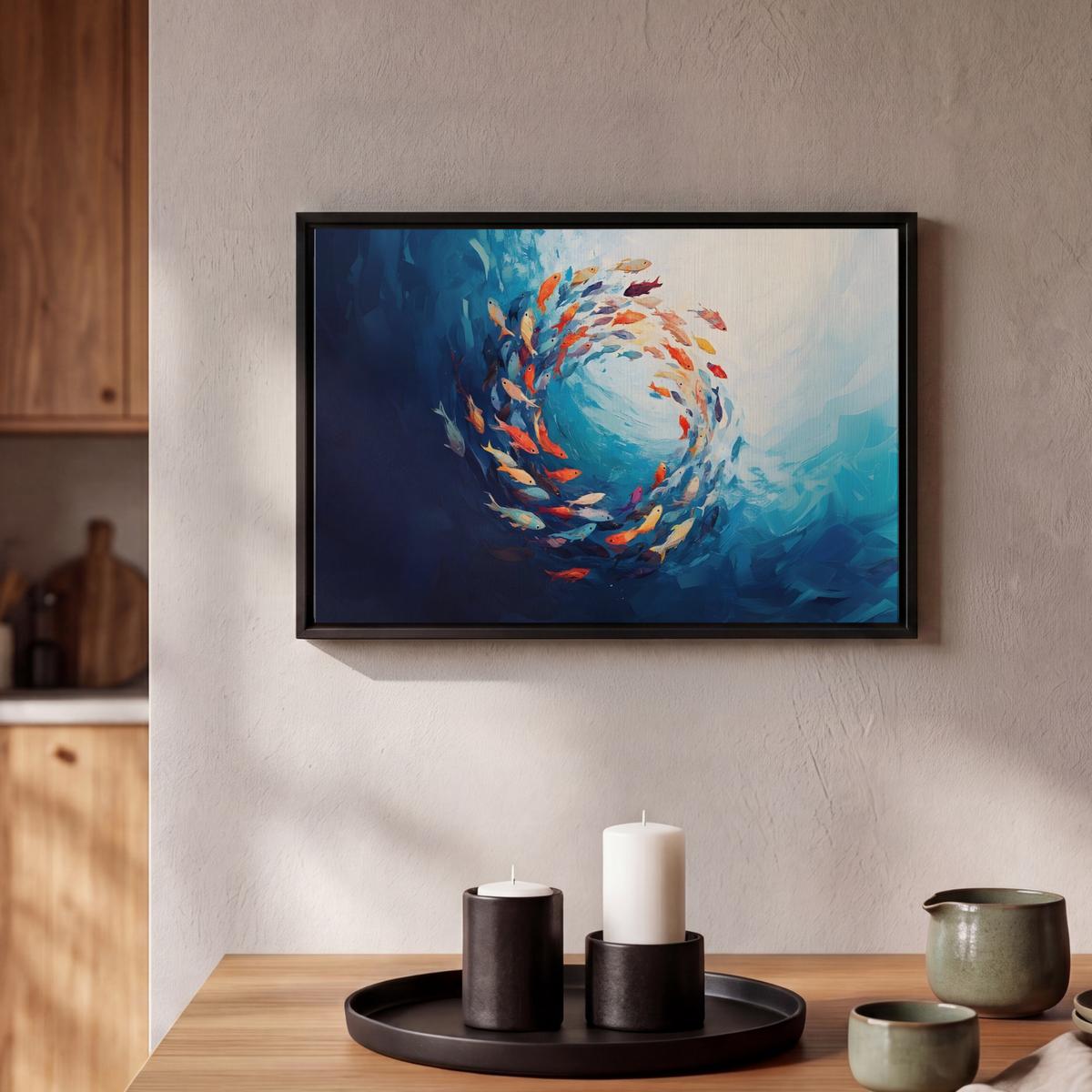 LEINWAND Bilder mit Rahmen - Meer - Fische - Bunt - Dynamisch - 30x20 - Hellblau, Textil (30/20cm) - MuchoWow