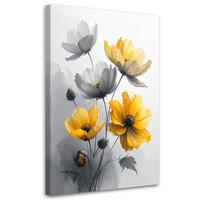 LEINWANDBILDER, Grau gelbe botanische Blumen - Gelb, Textil (70/100cm) - Feeby