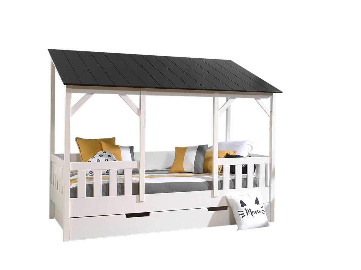 HAUSBETT Kateena 214x174x105 aus MDF+Massivholz in Weiß/Schwarz - Schwarz, Holzwerkstoff (90/200cm) - 58aufmkessel