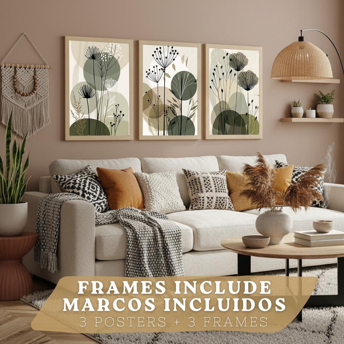 POSTER 4er Kunstdruck-Set Wandbilder Blumen Botanisch modern Wohnzimmer Deko, Schlafzimmer, Küche, Badezimmer Leichter Holzrahmen A4 - Beige, Papier (29.7/1/21cm) - Nacnic