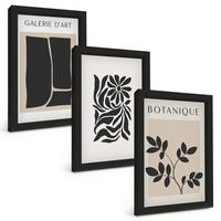 BILDER SET 3er Set - 20x30 cm Schwarzer Rahmen - Abstrakte Pflanzenmuster - Schwarz, Kunststoff (20/30cm) - TULUP