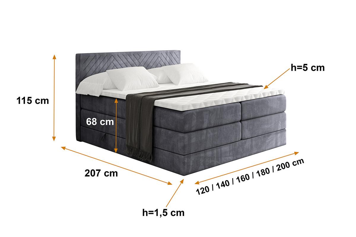 BOXSPRINGBETT mit Matratze H3|H4 und Lattenrost - VEXA KING-120x200 - Dunkelgrau Casablanca - Dunkelgrau, Holzwerkstoff (120/200cm) - ALTDECOR