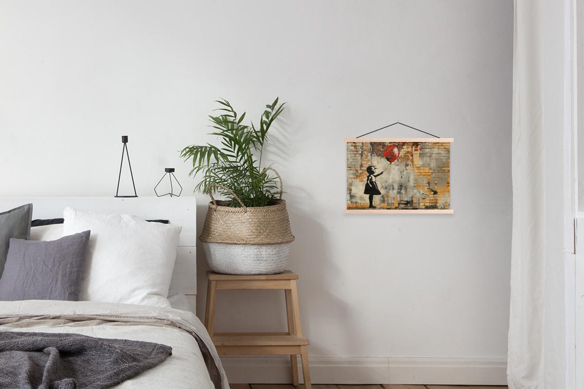 POSTER MIT MAGNETLEISTEN Graffiti - Banksy - Mädchen - Straßenkunst Wandbilder 60x40 cm - Sandfarben, Textil (60/40/0.15cm) - MuchoWow