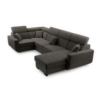 WOHNLANDSCHAFT CASTELLO Grau Plüsch-Stoff mit Schlaffunktion - Grau, Holz (337/97/184cm) - MASSENO