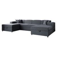WOHNLANDSCHAFT Santos U Boucle - Dunkelgrau/Schwarz, Holzwerkstoff/Kunststoff (320/79/166cm) - MIRJAN24