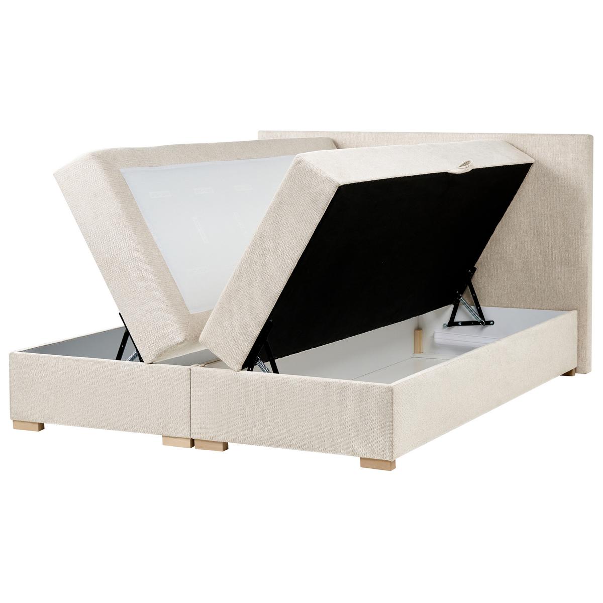 BOXSPRINGBETT mit Stauraum 160/200 cm Stoff Hellbeige Major - Beige, Textil (160/200cm) - Beliani