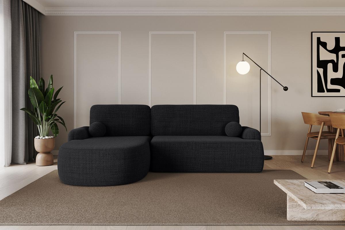 ECKSOFA mit Schlaffunktion und Bettkasten LIRA-L - 264x172x89 Schwarz - Schwarz, Holzwerkstoff/Textil (264/172cm) - ALTDECOR