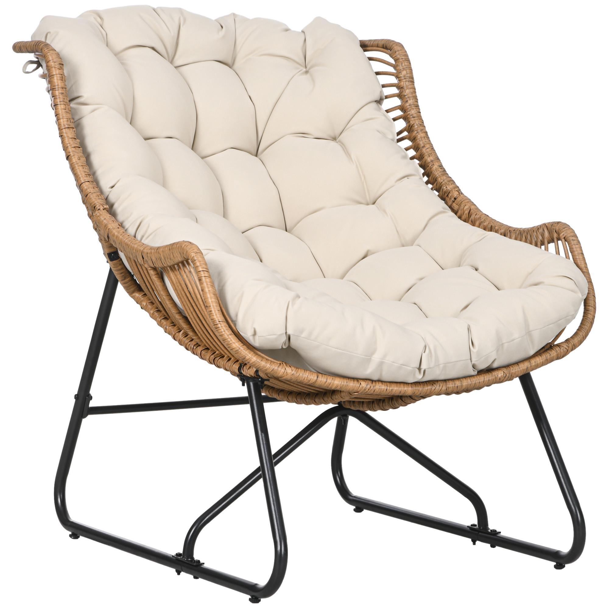 GARTENSESSEL mit dickem Sitzkissen, Stahl, Khaki, 75 x 101 x 90 cm - Braun, Kunststoff (75/90/101cm) - Outsunny