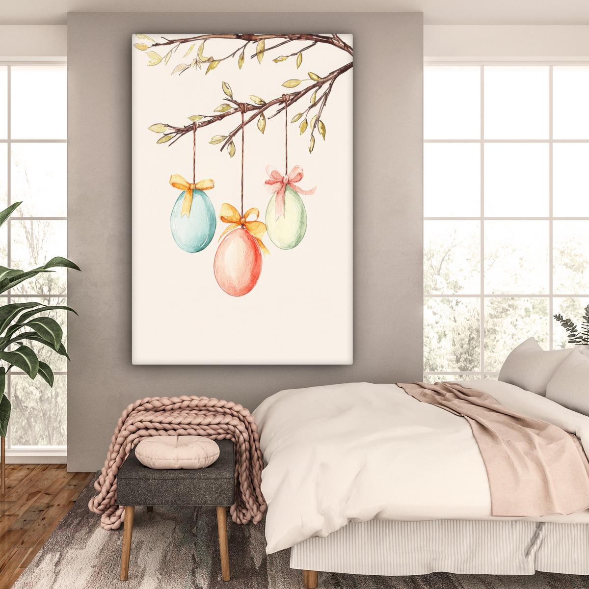 LEINWANDBILD Osterkuchen - Schleife - Eier Deko Groß 90x140 cm - Creme, Textil (90/140cm) - MuchoWow