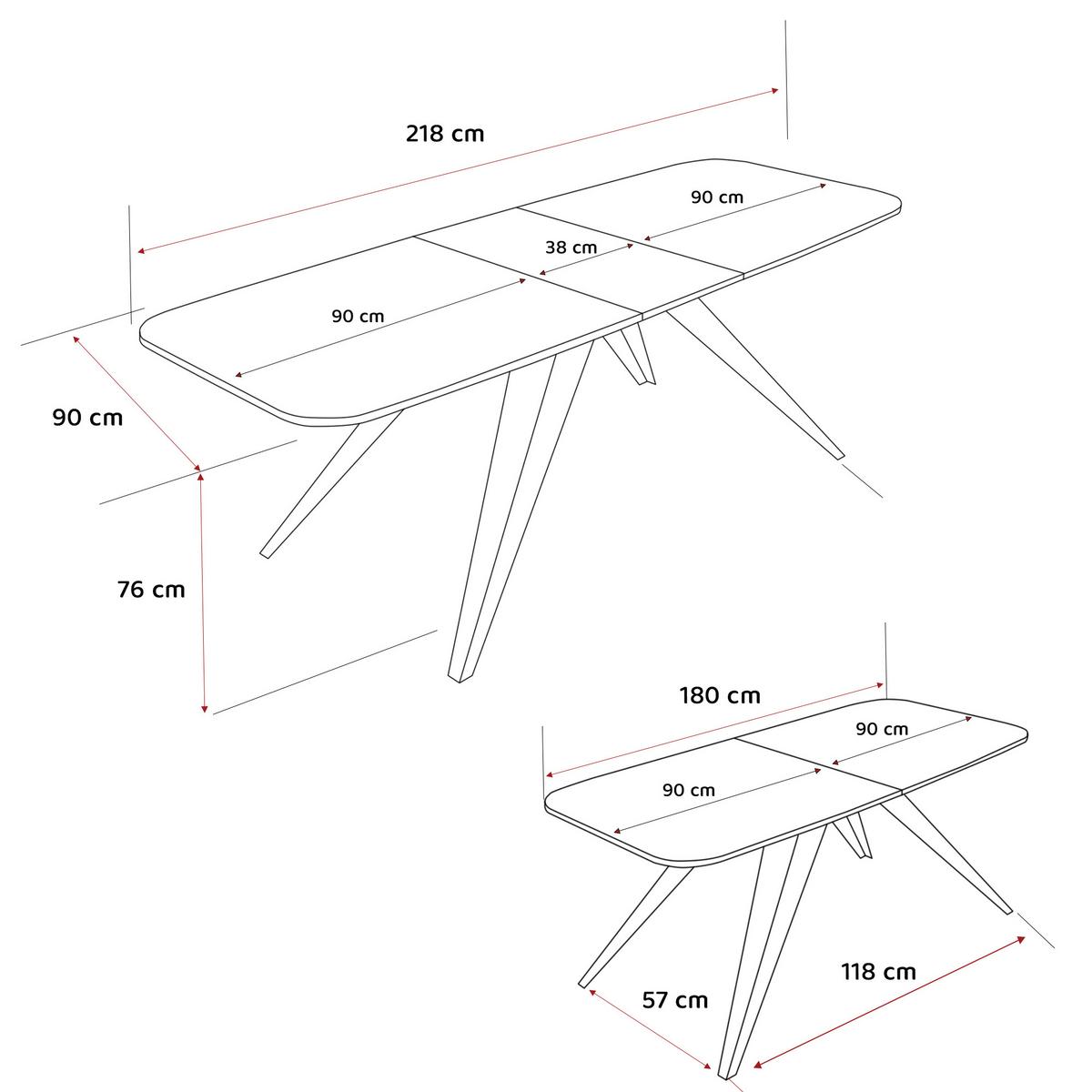 AUSZIEHTISCH FENTO 180/90/76 cm, Schwarz / Bianco (Weiß) - Perlmutt/Schwarz, Holzwerkstoff/Metall (90/180/76cm) - Idohome
