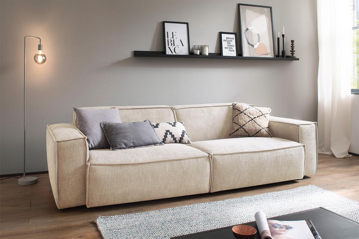 SITZGRUPPE SAMU Beige Webstoff (2er-Set) - Greige/Beige, Kunststoff/Textil (256/72/106cm) - KAWOLA