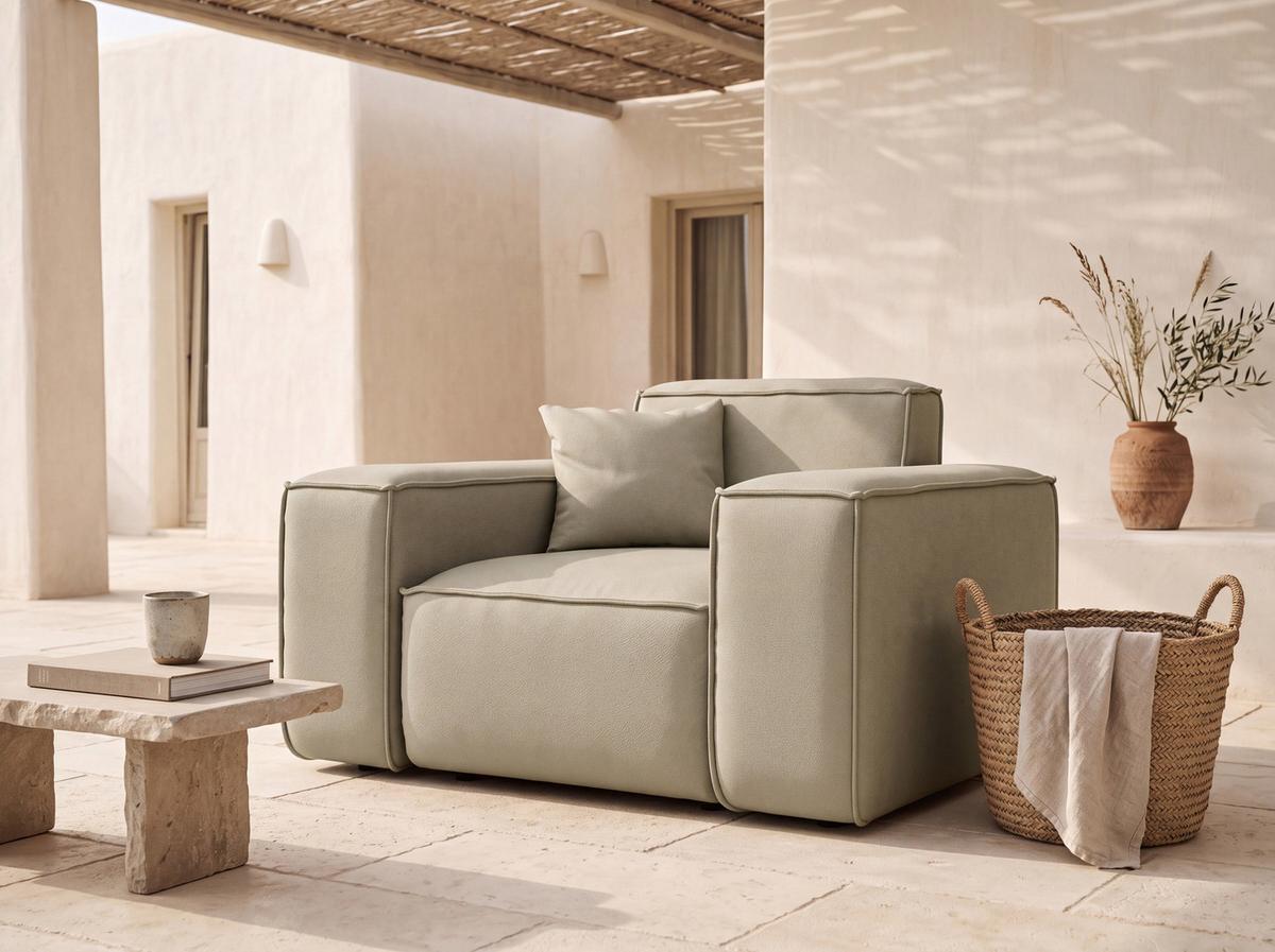 GARTENSESSEL Lorento Outdoor Polster-Loungesessel, Taupe Beige Kunstleder 121/73/92 cm - Taupe, Textil (121/73/92cm) - WFL GROUP