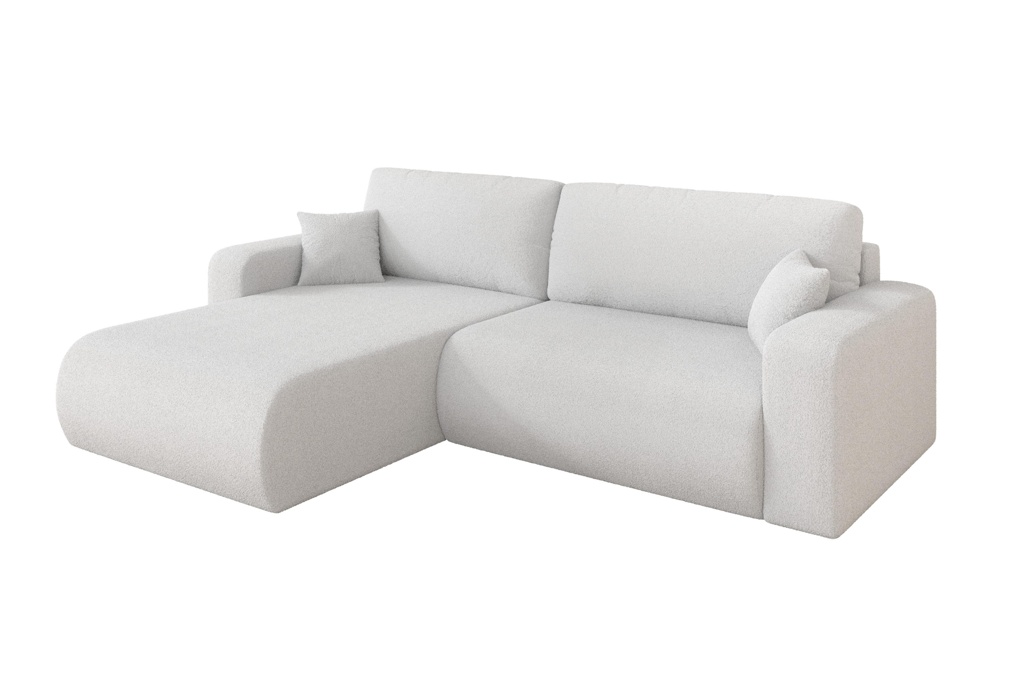 ECKSOFA mit Schlaffunktion Ottomane Links BERY-L 276x193x88 Weiß Bouclé - Schwarz/Weiß, Holzwerkstoff/Kunststoff (276/193cm) - ALTDECOR