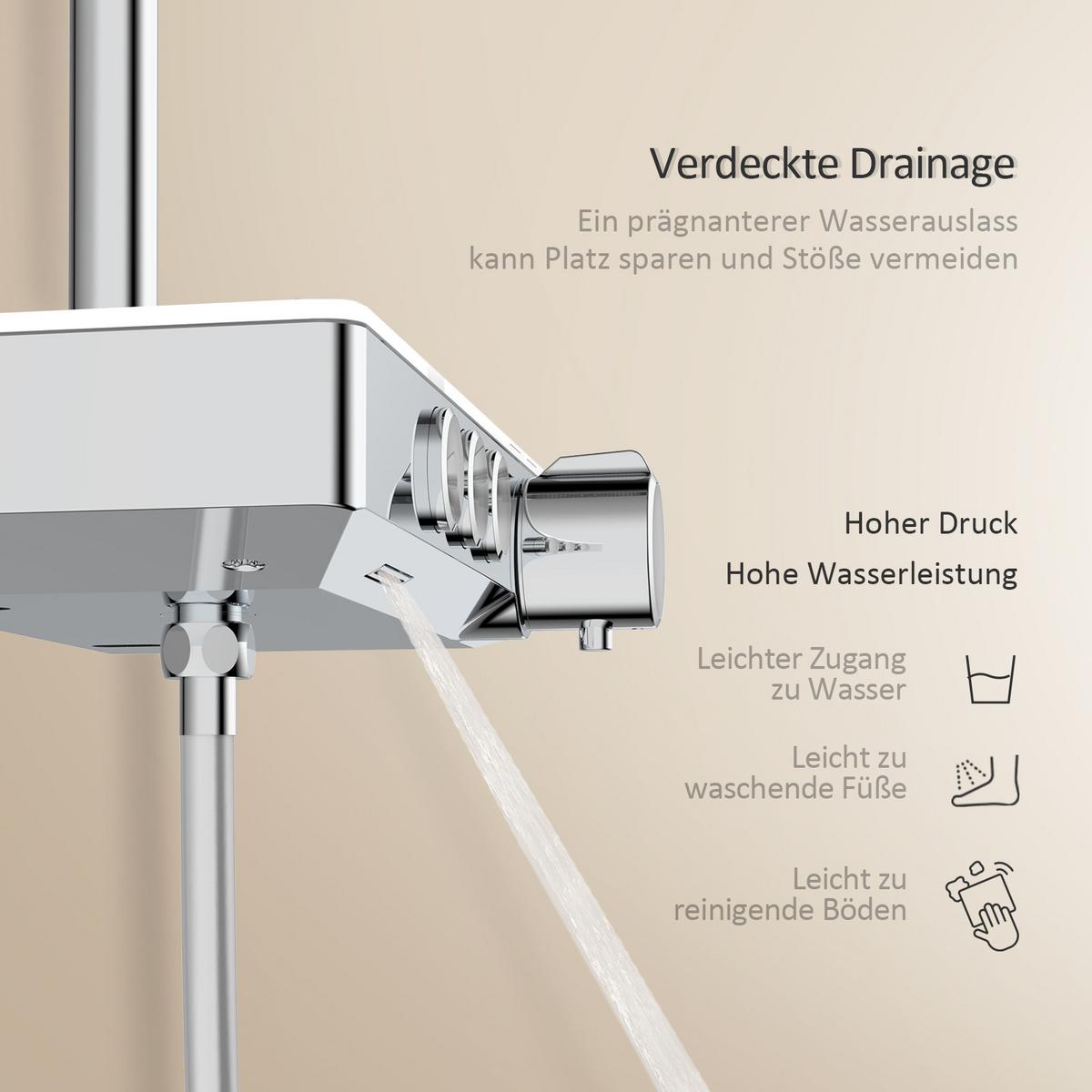 ÜBERKOPFBRAUSESET mit Thermostat höhenverstellbar Chrom 112,7/46 cm - Chromfarben, Metall (36/118/46cm) - EMKE