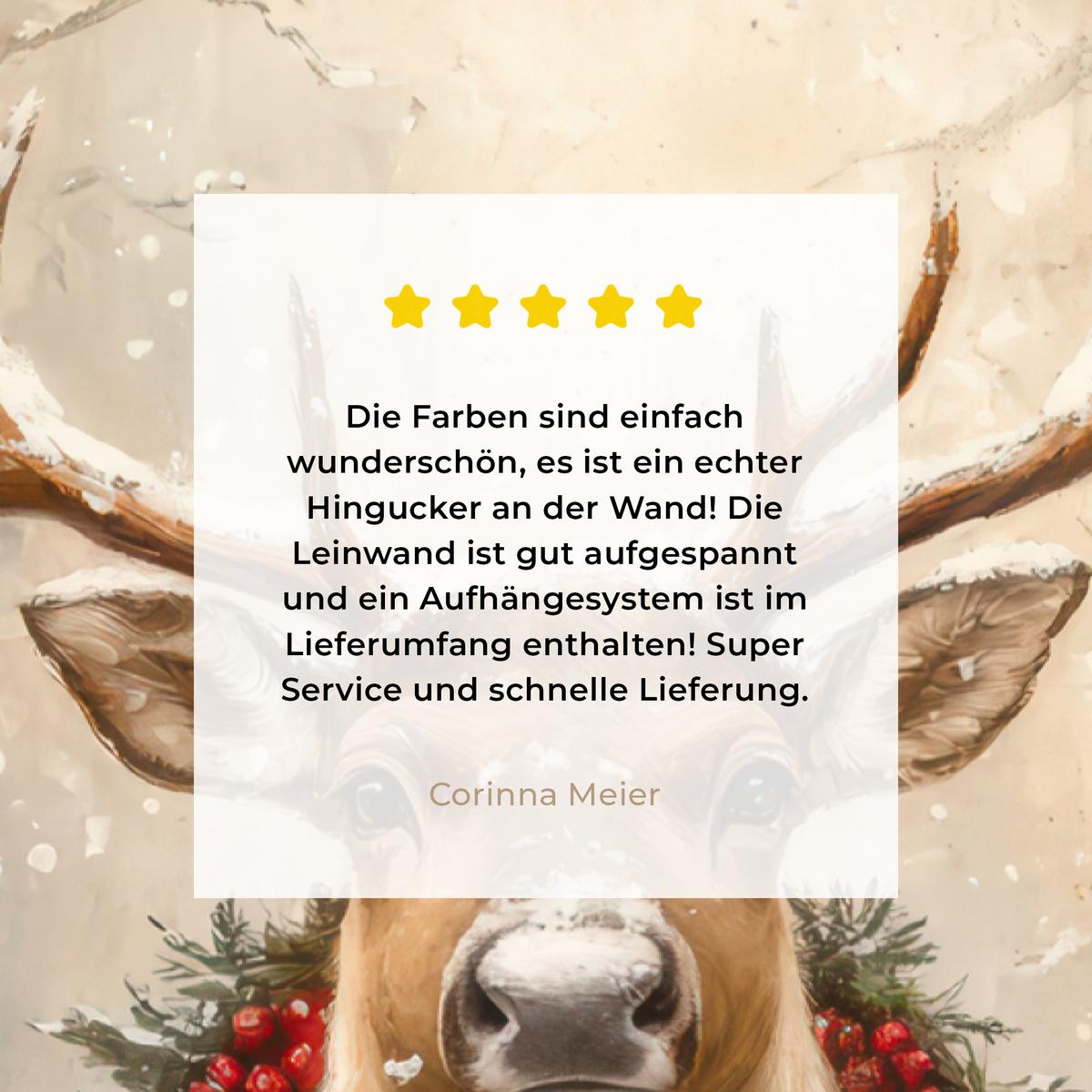 LEINWANDBILD Weihnachten - Rentier - Winter - Kranz Deko XXL 80x120 cm - Naturfarben, Textil (80/120cm) - MuchoWow