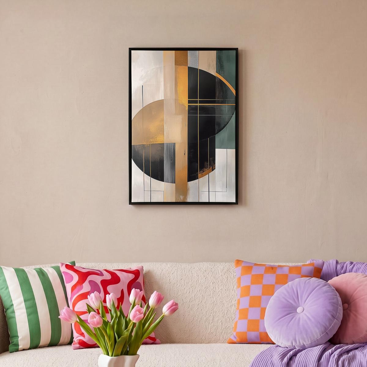 LEINWAND Bilder mit Rahmen - Abstrakt - Gold - Bronze - Grün - Formen - Modern - 40x60 - Multicolor, Textil (40/60cm) - MuchoWow