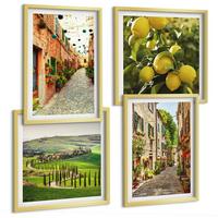 BILDER SET 4er Set - 50x50 cm & 40x60 cm Goldrahmen - Bezaubernde Straßen voller Zitronenblüten - Goldfarben, Kunststoff (50/50cm) - TULUP